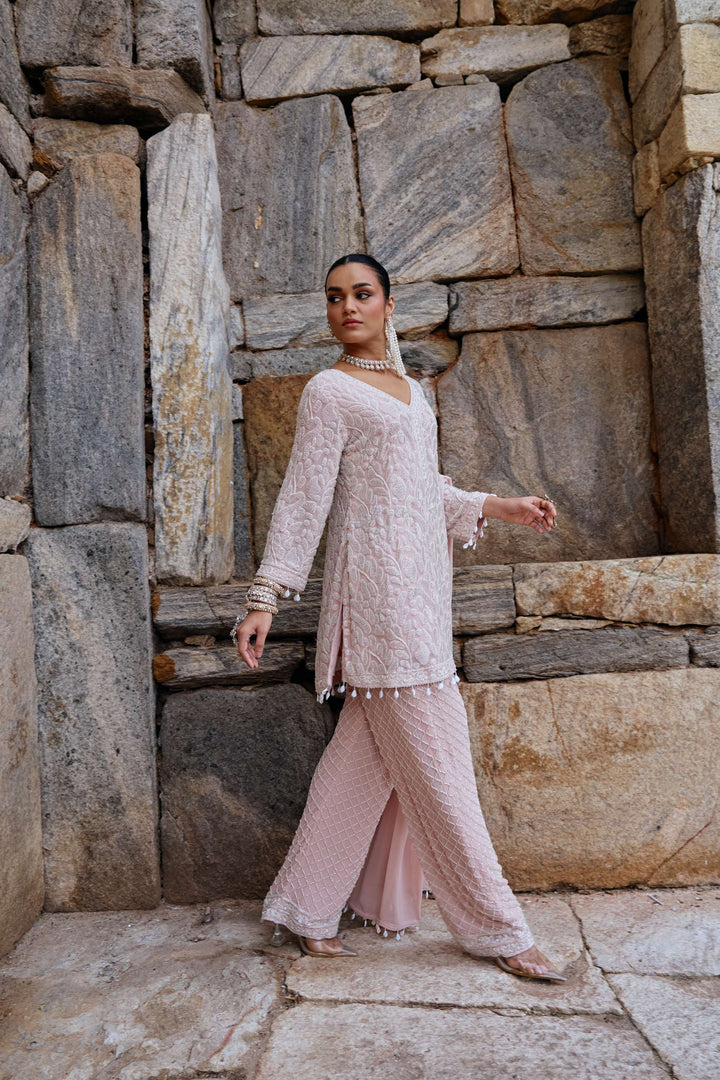 Blush Pink Embroidered Kurta and pant set