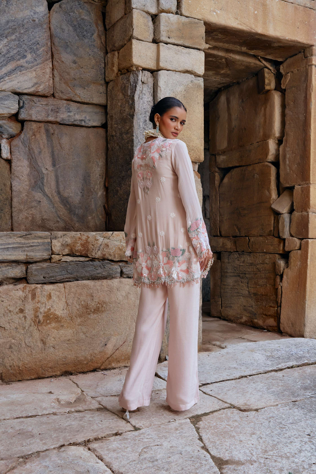 Blush Bloom Embroidered Organza Kurta Set