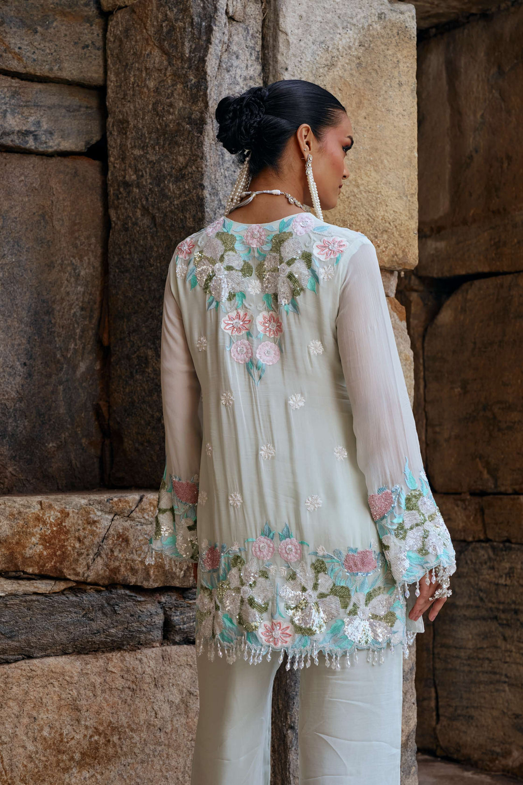 Mint Bloom Embroidered Organza Kurta Set