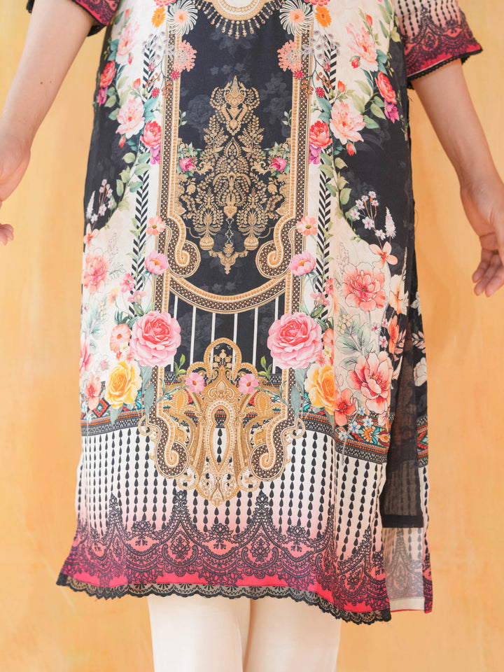 Black & Cream Print Muslin Suit Set