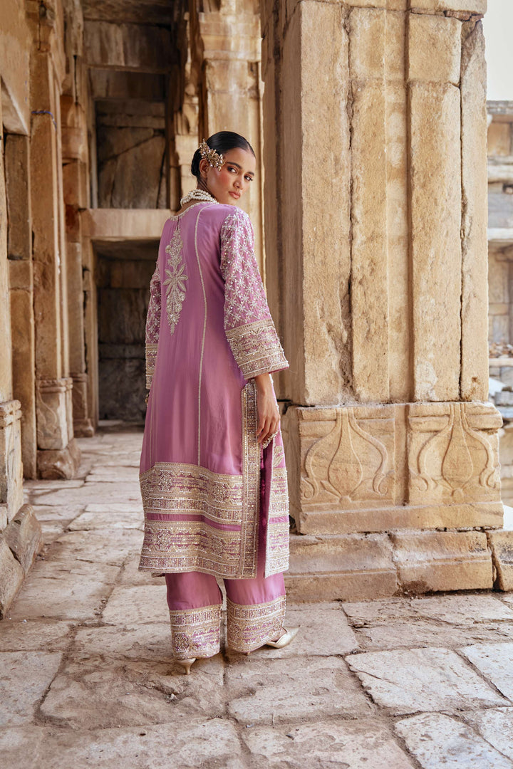 Baby Pink  Zari Embroidered Festive Suit Set