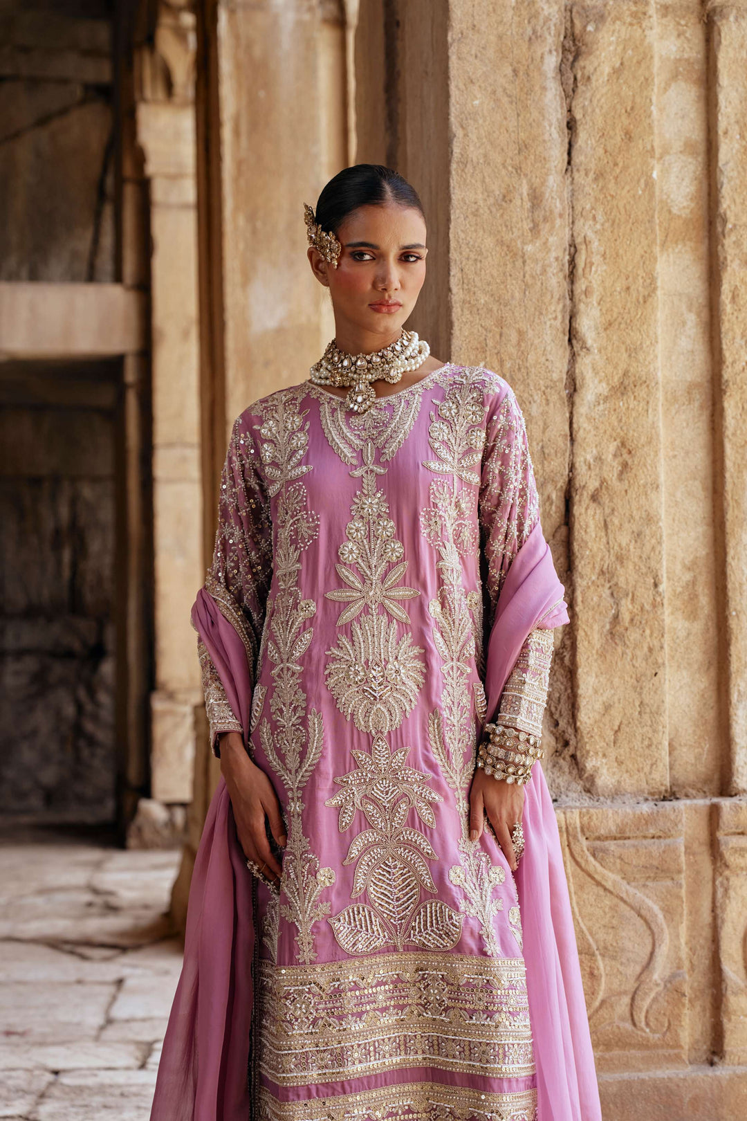Baby Pink  Zari Embroidered Festive Suit Set