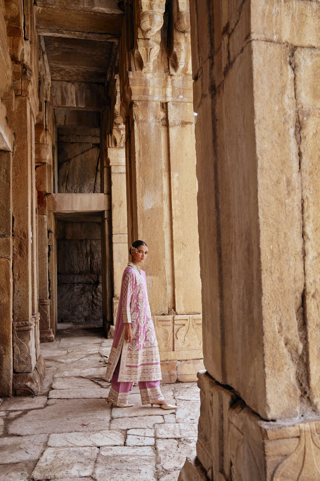 Baby Pink  Zari Embroidered Festive Suit Set