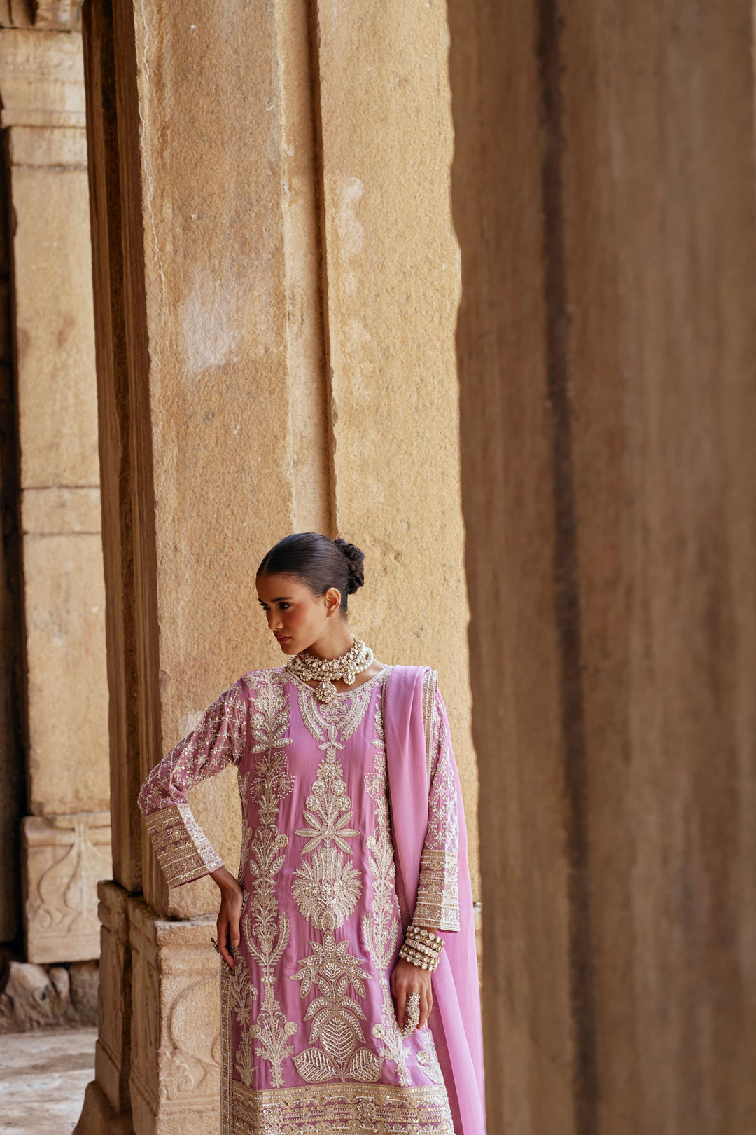 Baby Pink  Zari Embroidered Festive Suit Set