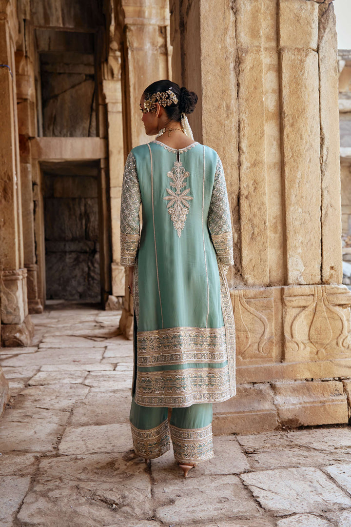Sage Green Zari Embroidered Festive Suit Set