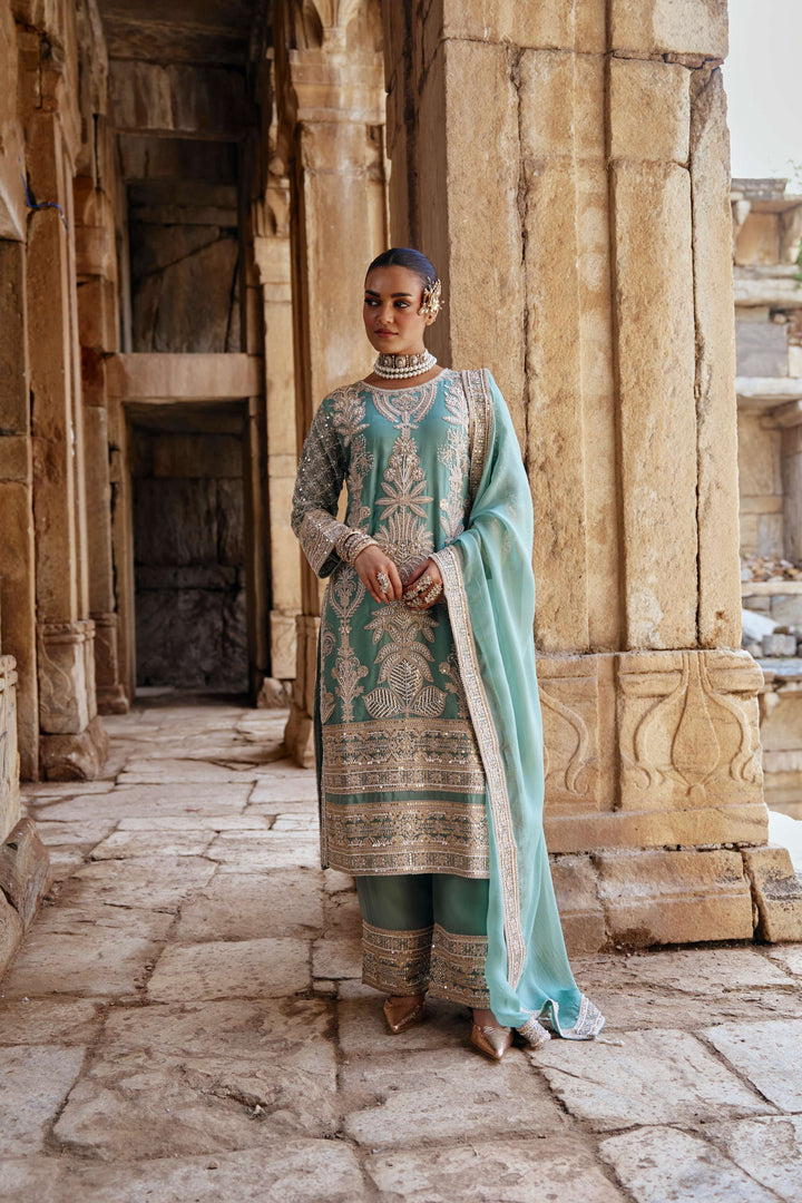 Sage Green Zari Embroidered Festive Suit Set
