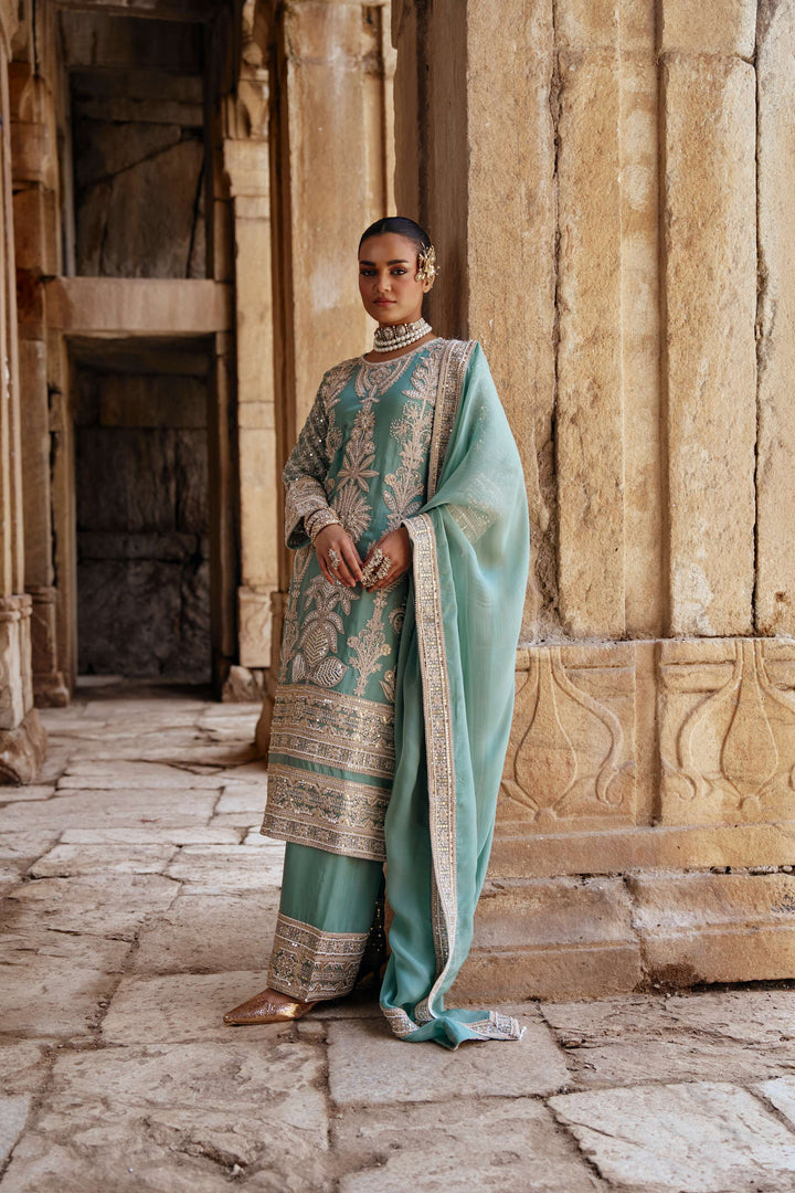 Sage Green Zari Embroidered Festive Suit Set