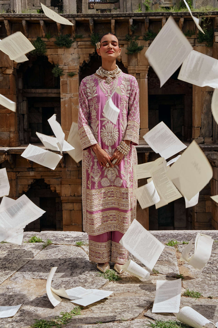 Baby Pink  Zari Embroidered Festive Suit Set