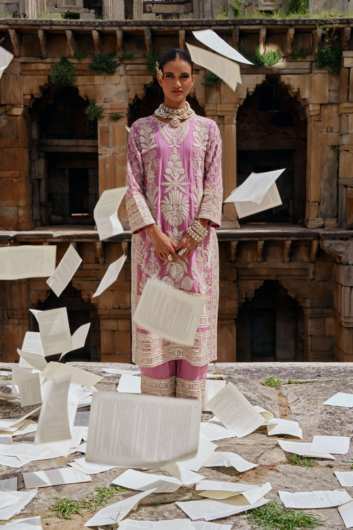 Baby Pink  Zari Embroidered Festive Suit Set