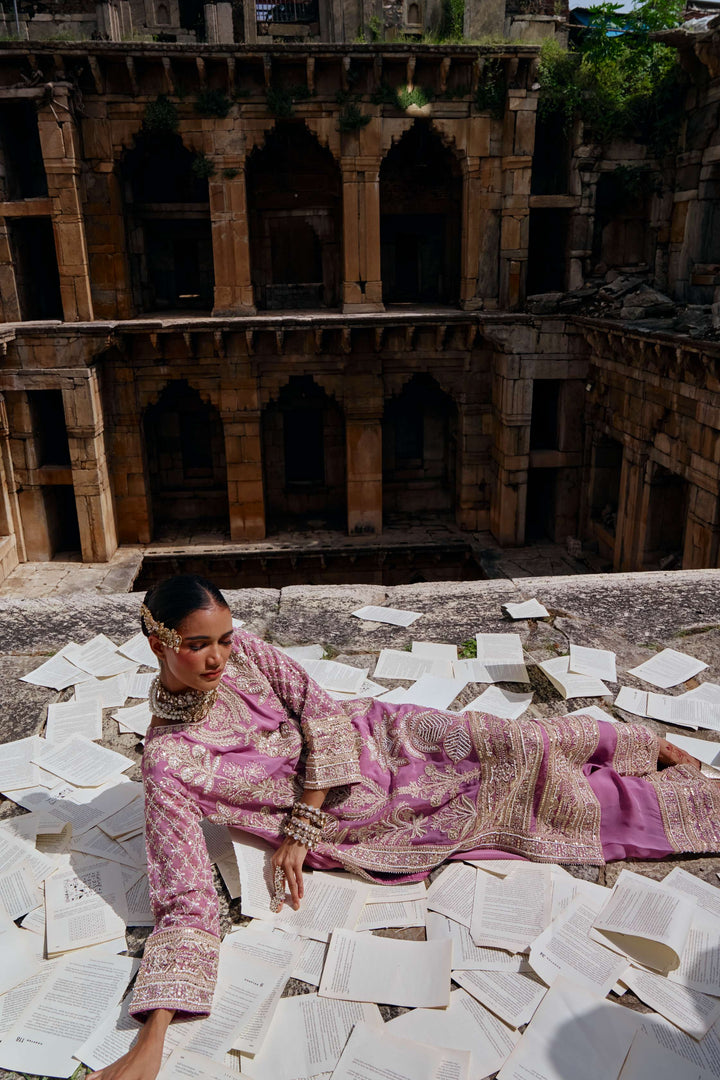 Baby Pink  Zari Embroidered Festive Suit Set