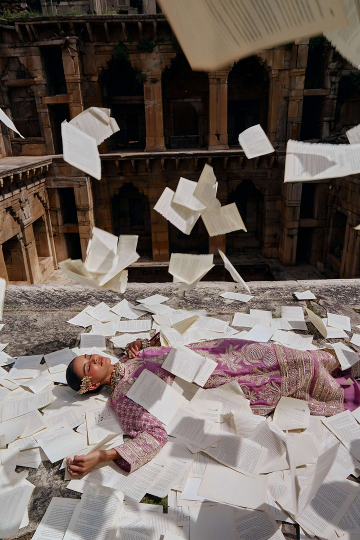 Baby Pink  Zari Embroidered Festive Suit Set