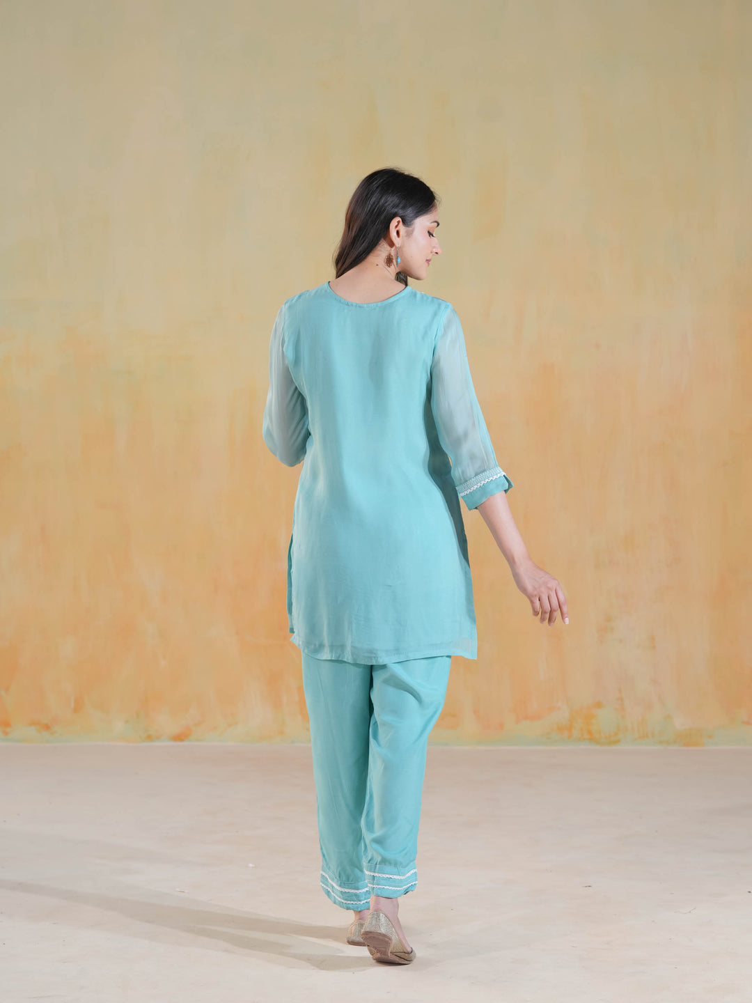 Aqua Blue Chikankari Co-ord Set