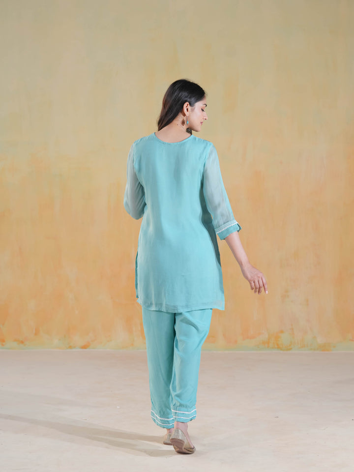 Aqua Blue Chikankari Co-ord Set