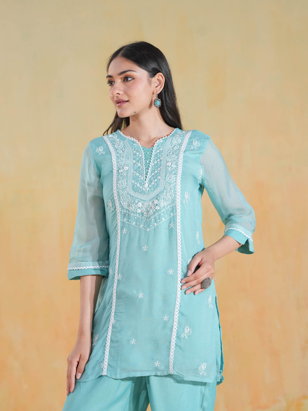Aqua Blue Chikankari Co-ord Set