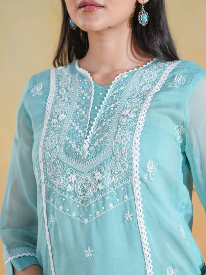Aqua Blue Chikankari Co-ord Set