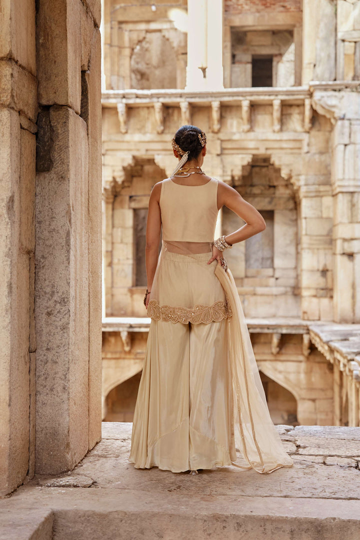 Champagne Gold Embroidered Jacket Set