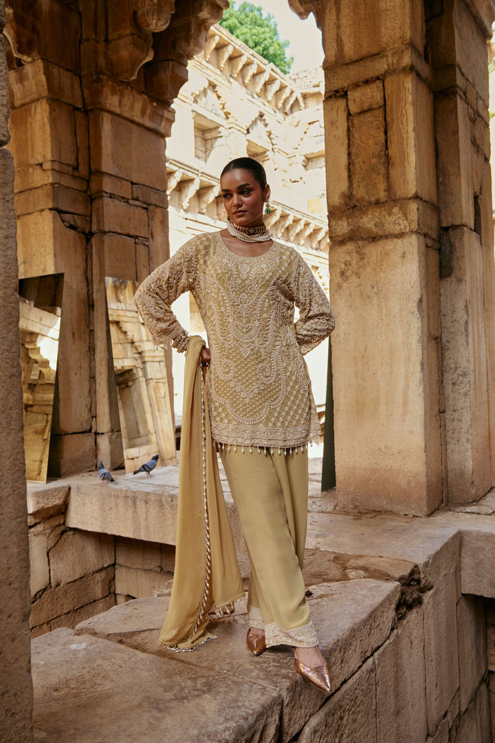 Golden Pistachio Intricate Embroidered Suit Set