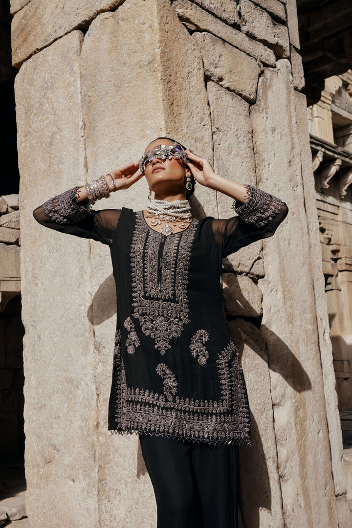 Black and Silver Embroidered Kurta Set