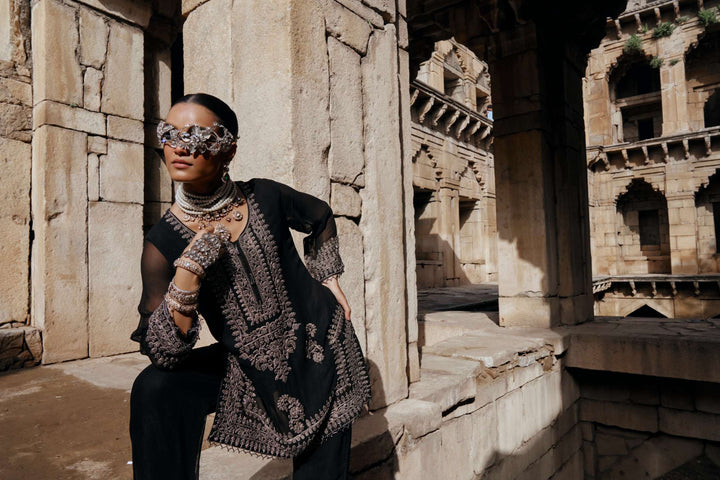 Black and Silver Embroidered Kurta Set