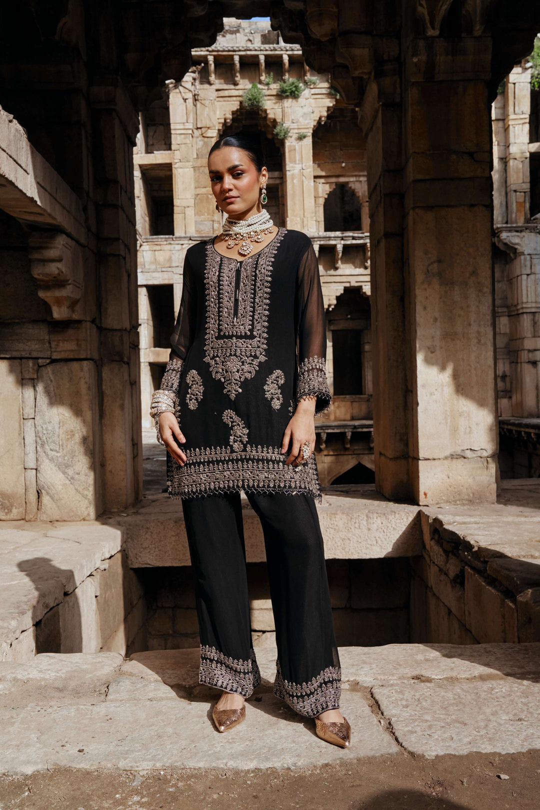 Black and Silver Embroidered Kurta Set