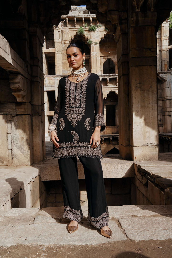 Black and Silver Embroidered Kurta Set