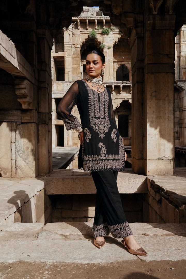 Black and Silver Embroidered Kurta Set