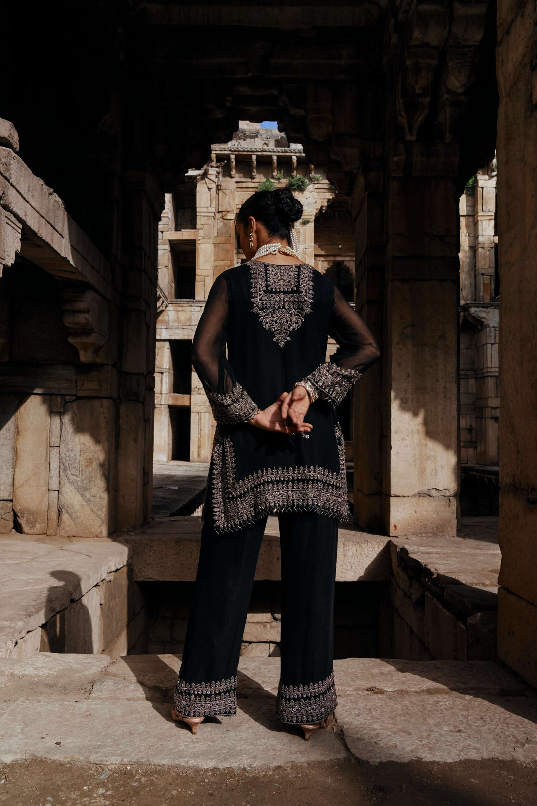 Black and Silver Embroidered Kurta Set