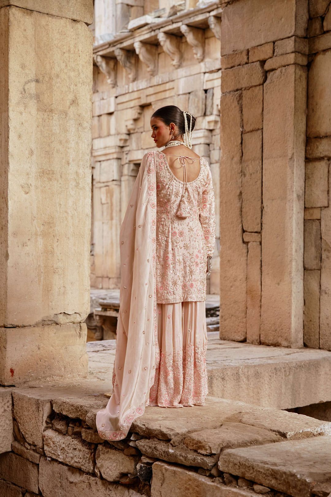 Pink Floral Emboidered Kurta Sharara set