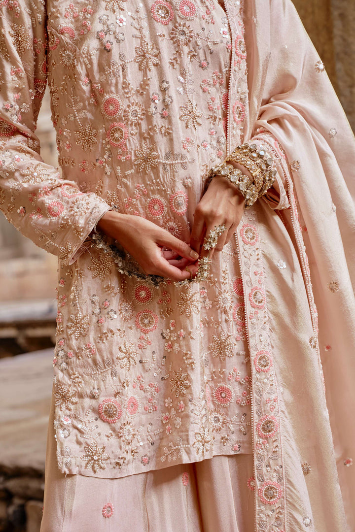 Pink Floral Emboidered Kurta Sharara set