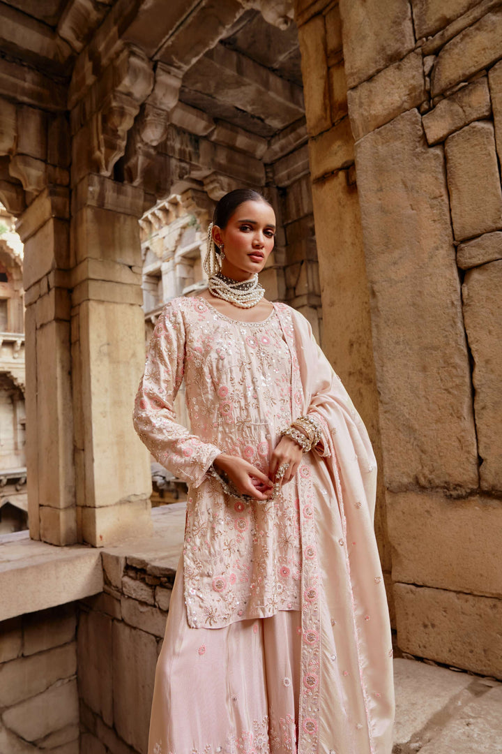Pink Floral Emboidered Kurta Sharara set