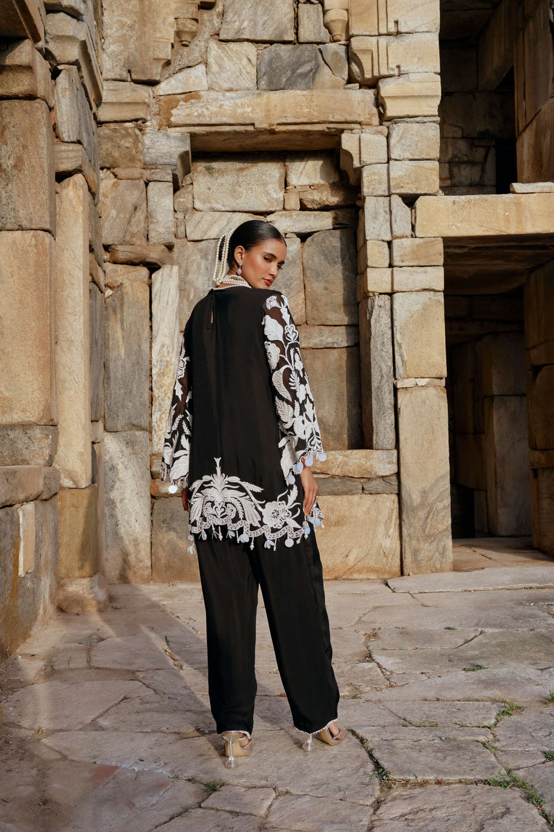 Black Floral Thread Work Suit with Dupatta