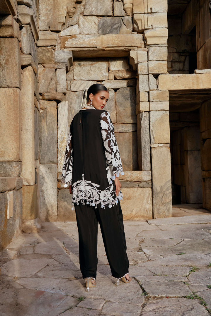 Black Floral Thread Work Suit with Dupatta