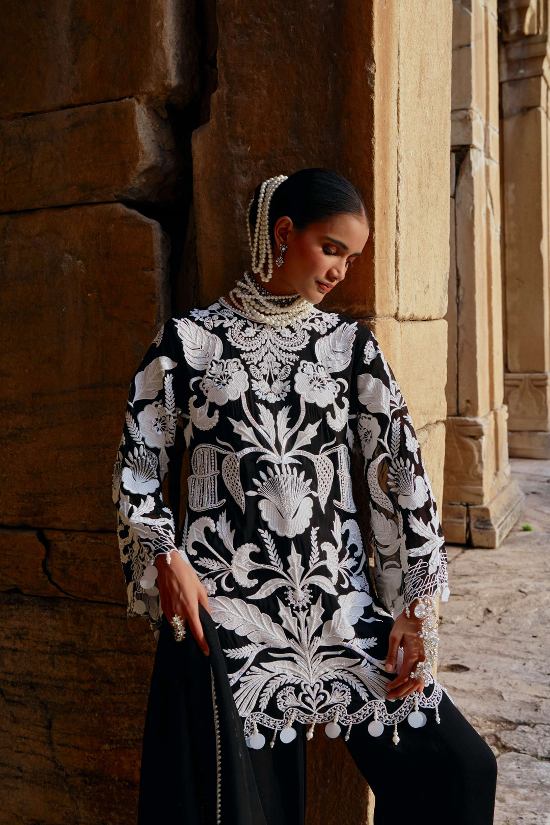 Black Floral Thread Work Suit with Dupatta