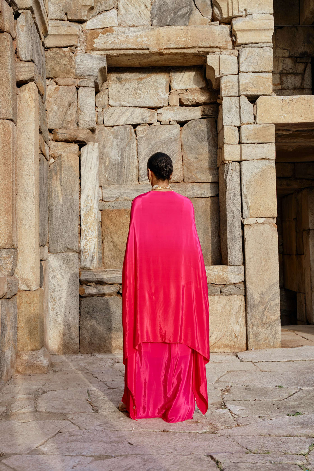 Hot Pink Cape Style Indo-Western Set with Draped Pants