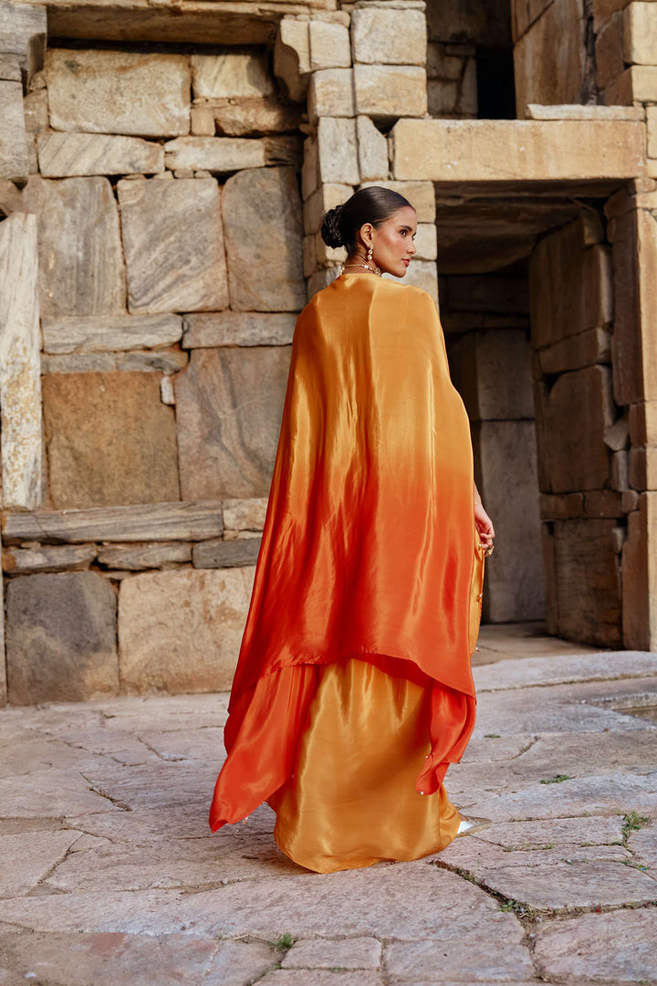Mustard Cape Style Indo-Western Set with Draped Pants