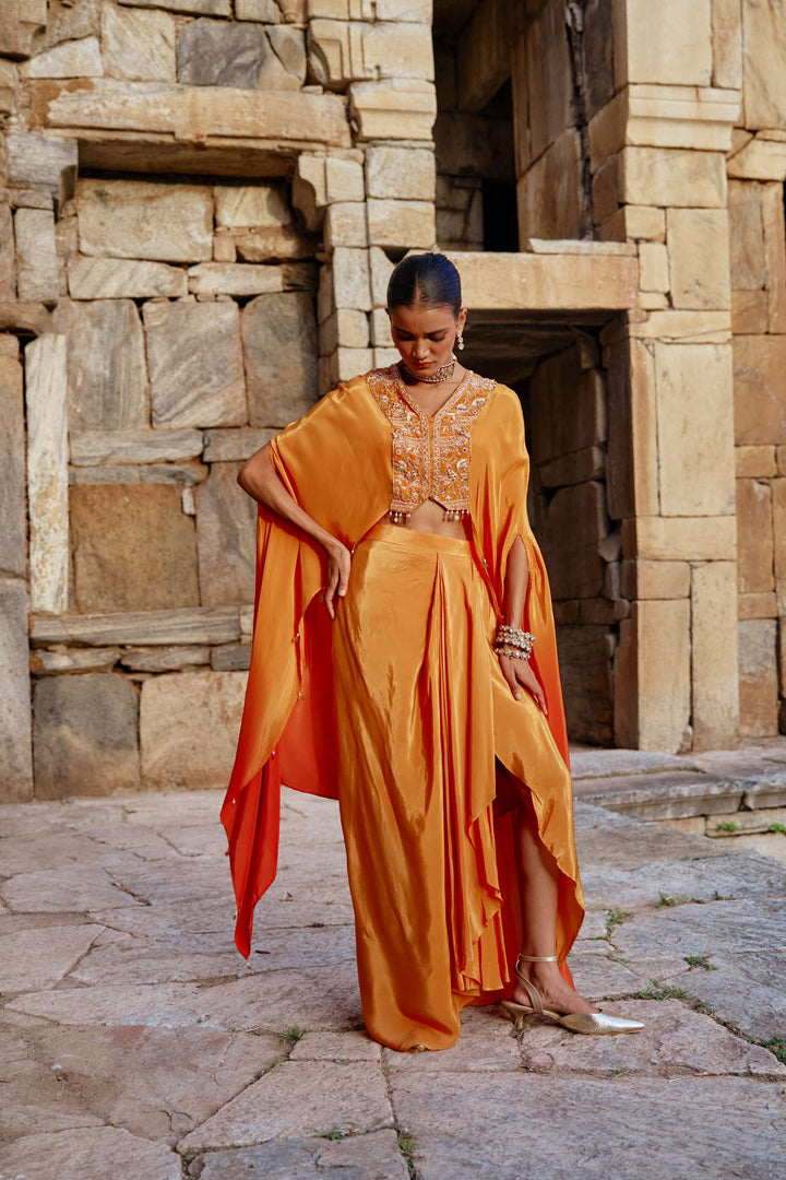 Mustard Cape Style Indo-Western Set with Draped Pants