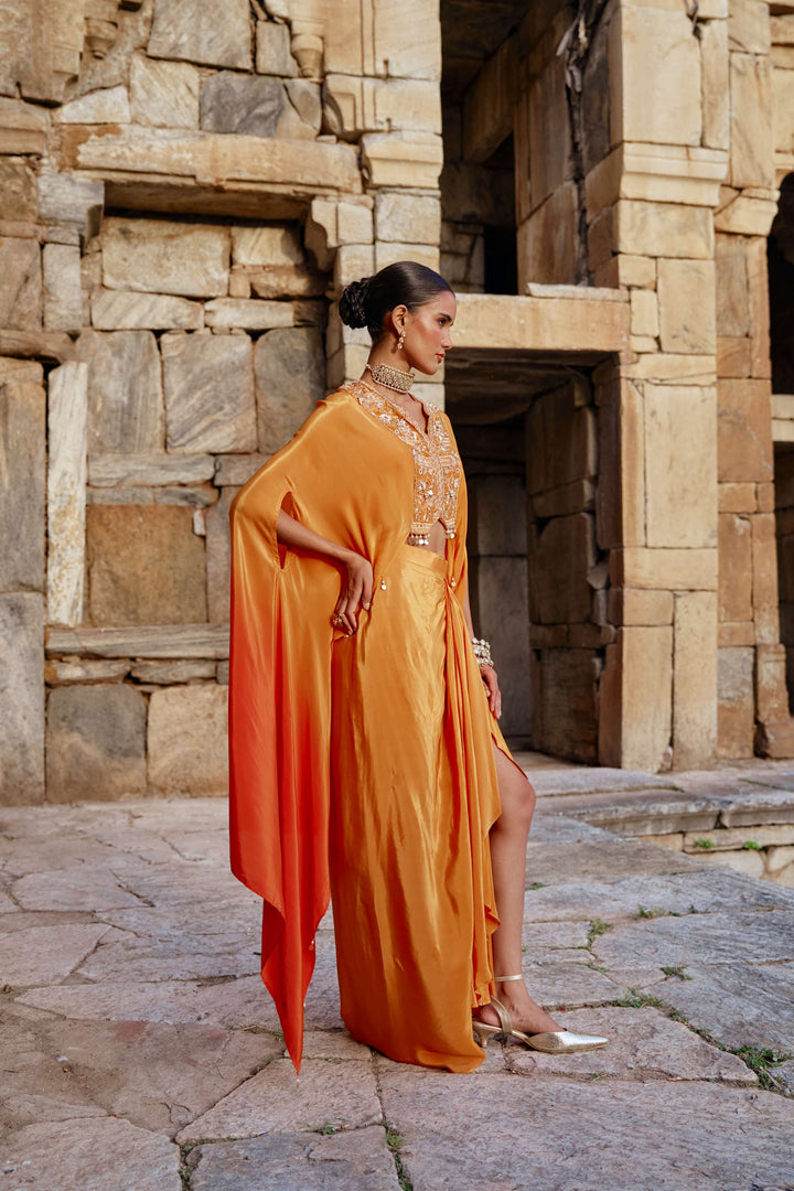Mustard Cape Style Indo-Western Set with Draped Pants