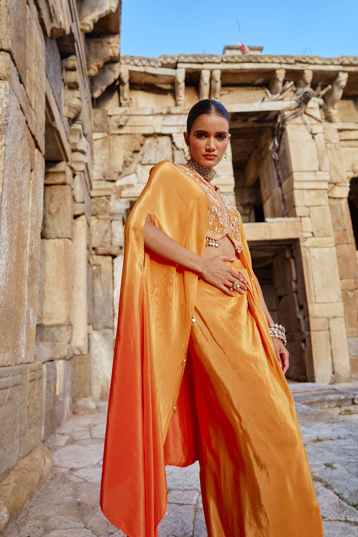Mustard Cape Style Indo-Western Set with Draped Pants
