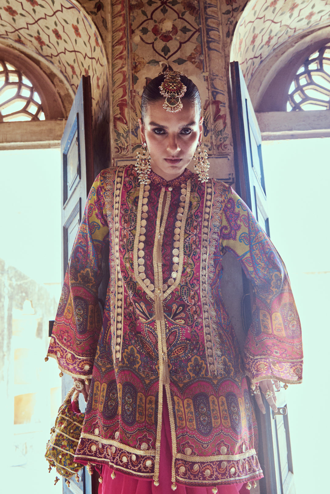 Printed Fuchsia Pink Kurta with Gota Work and Pink Tulip Pants