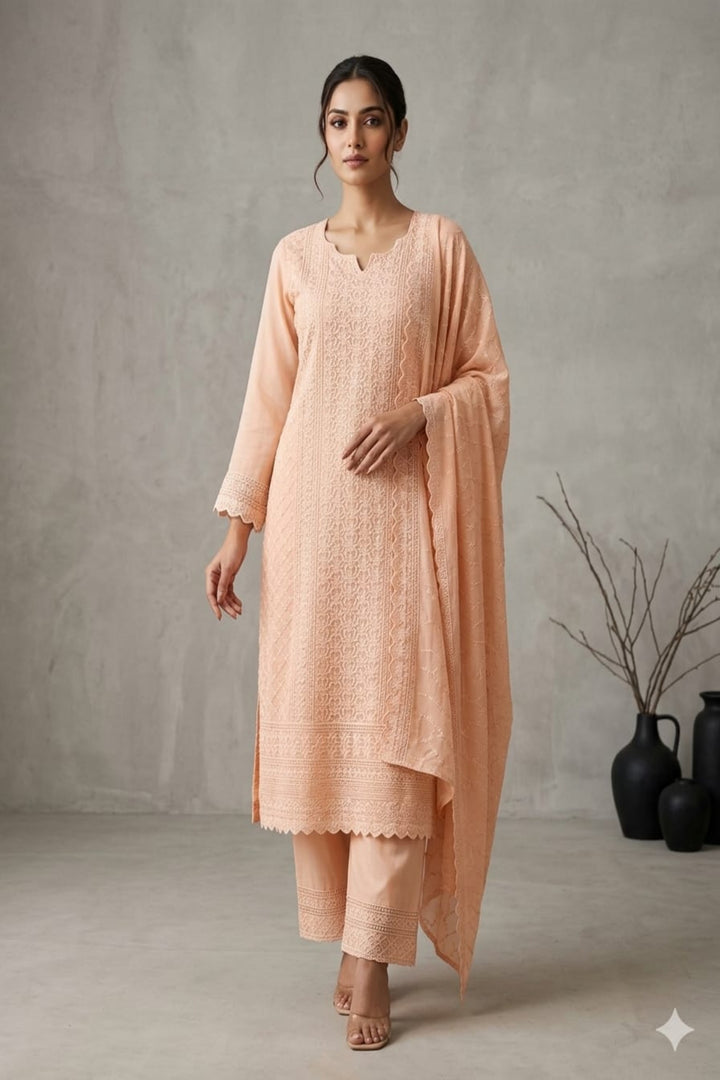 Drop 04 - The Peach Chikankari Long Kurti Set