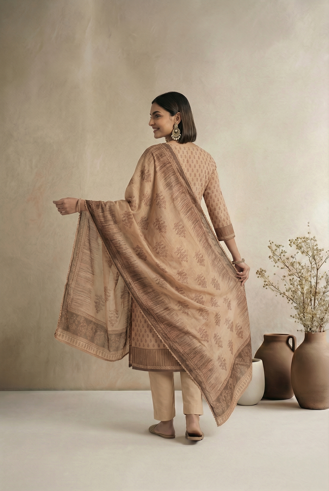 Pastel Pink Printed Linen Cotton Unstitched Suit