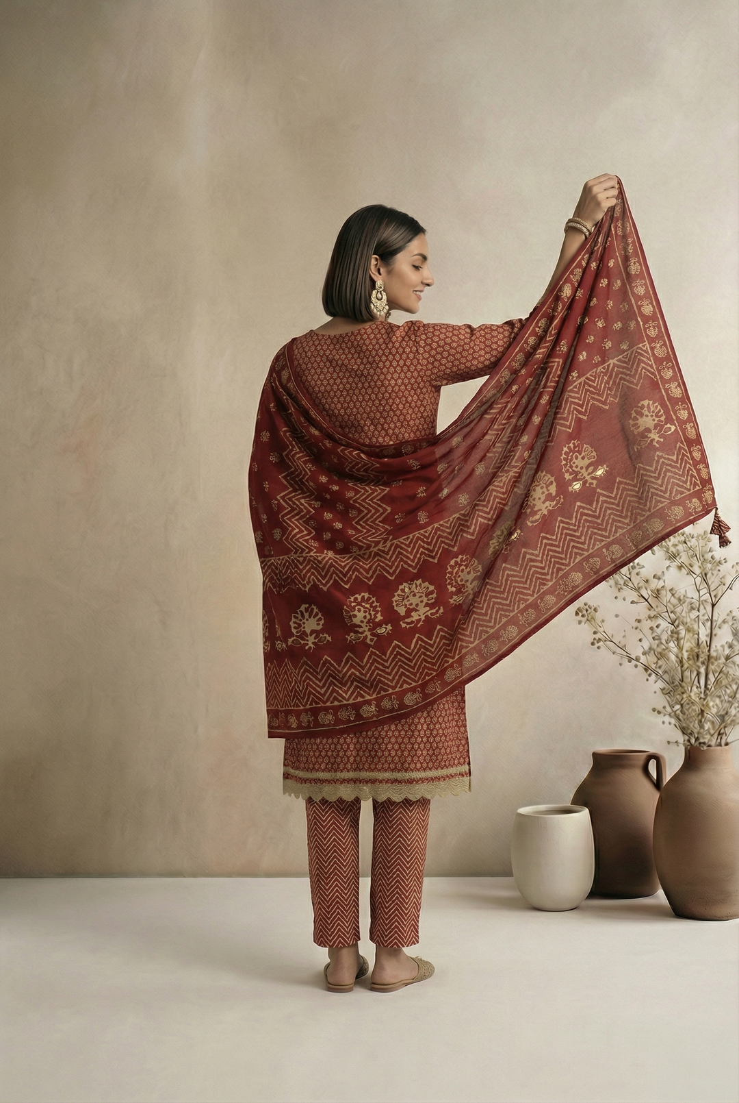 Printed Maroon Modal Fabric Unstitched Suit