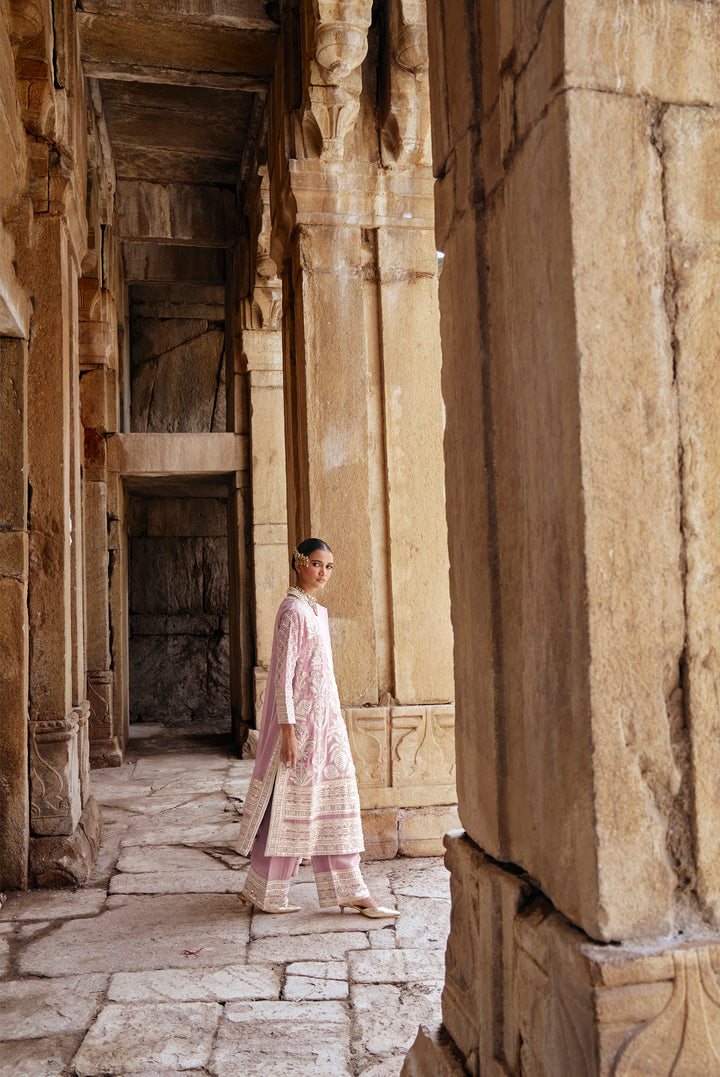 Pink Zari Embroidered Festive Suit Set