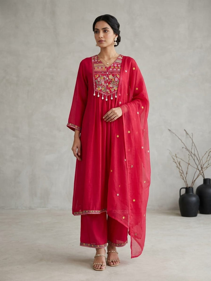 Drop 15 - Rani Pink Embroidered Kurta Set with Dupatta