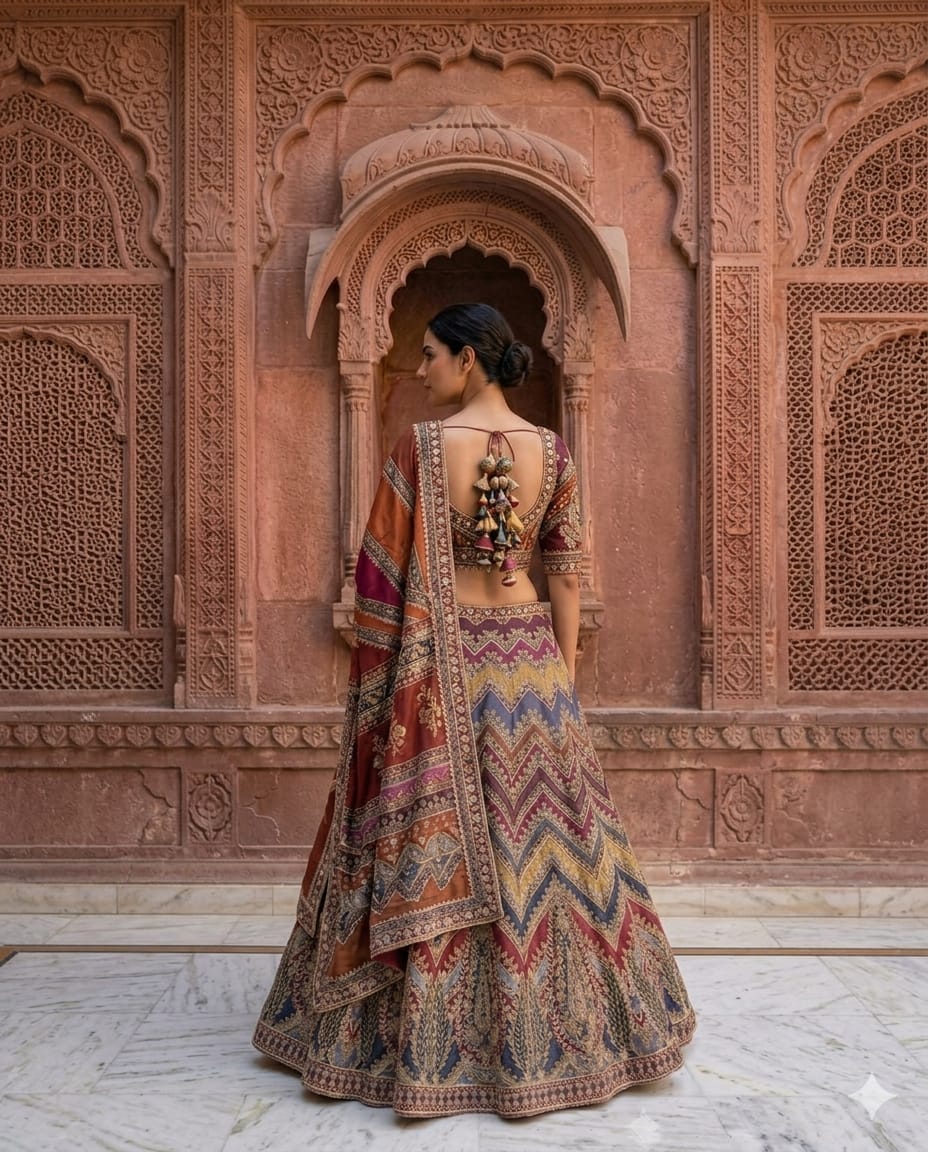 **Multi-Color Crepe Lehenga with heavy dori embroidery.**