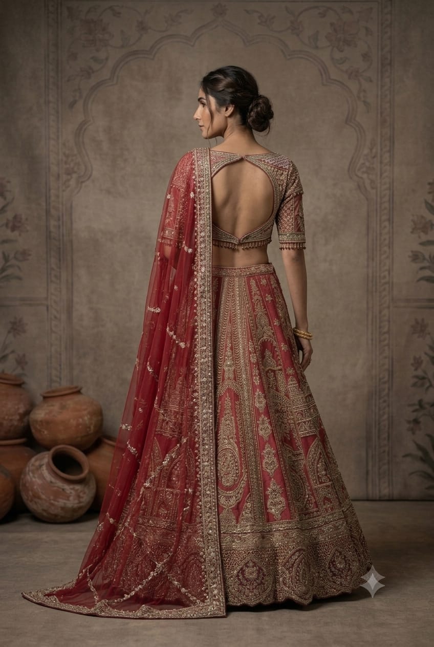 Premium Cherry Red Raw Silk Lehenga Featuring Heavy Zari