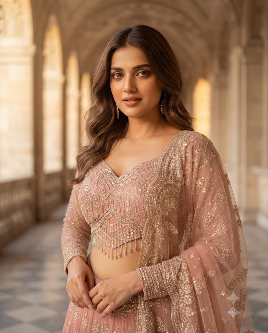 Dusty Rose Pink Soft Net Lehenga