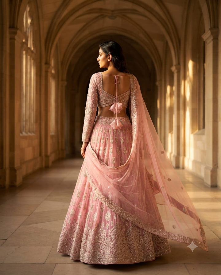 Dusty Rose Pink Soft Net Lehenga