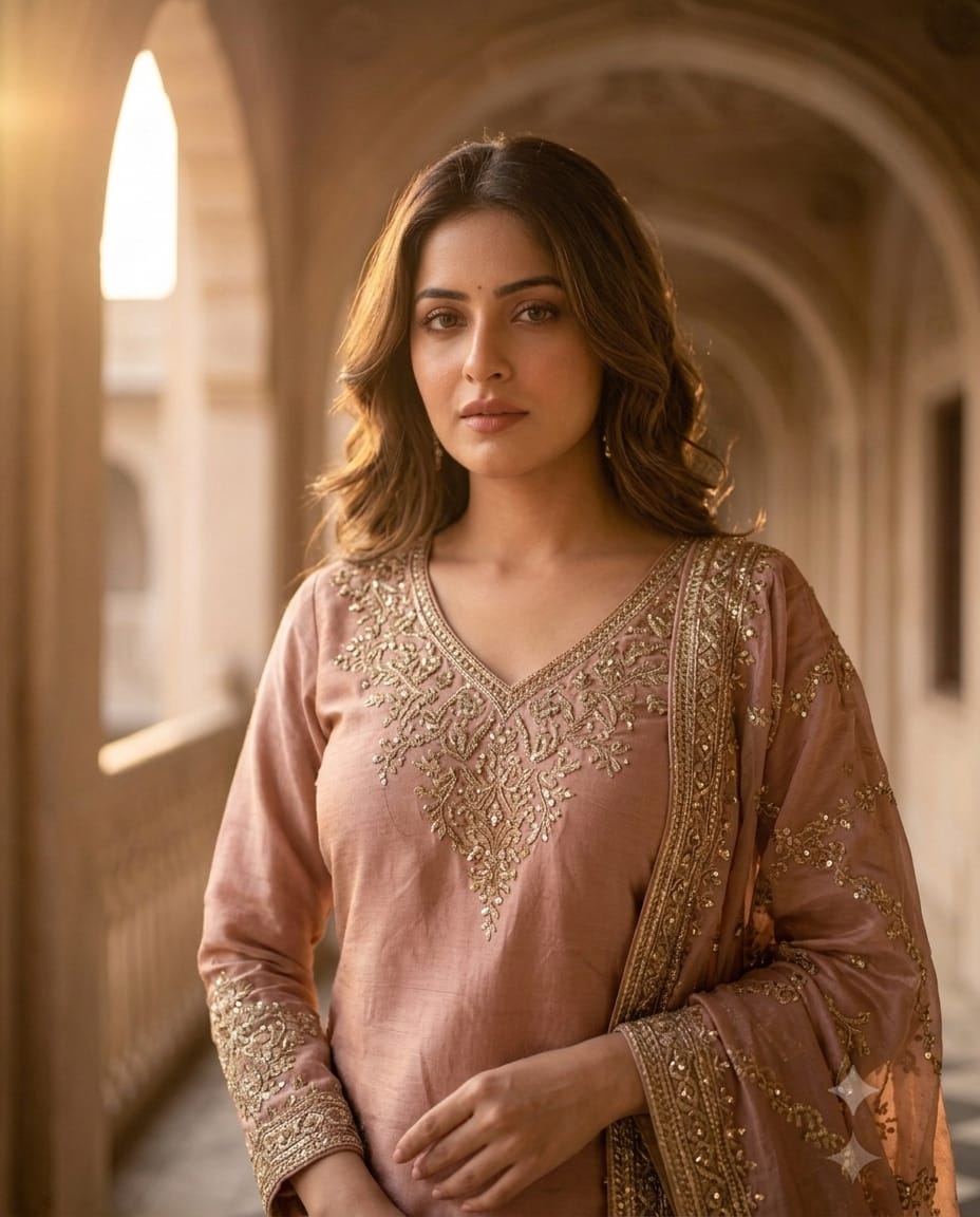 Royal Onion Pink Short Kurti With Lehenga With Kundan Zari Work