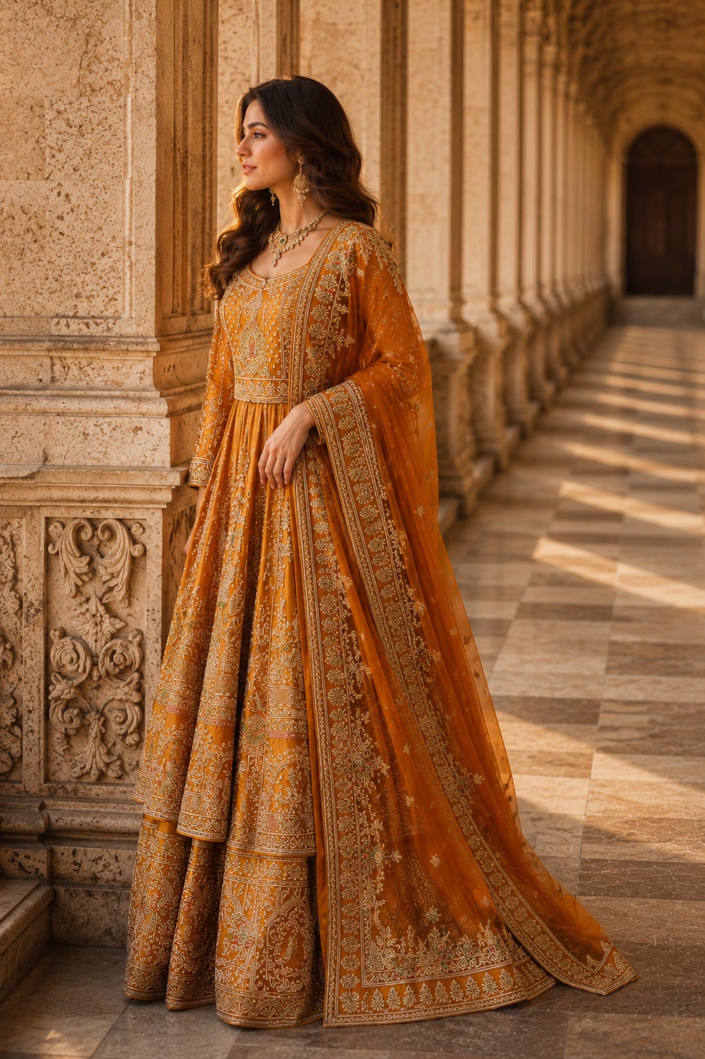 Rust Elegance Peplum with Flared Skirt